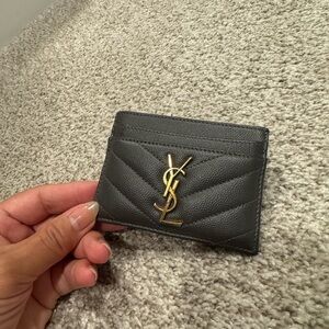 Saint Laurent Black Quilted Leather Card Case with Gold YSL Emblem